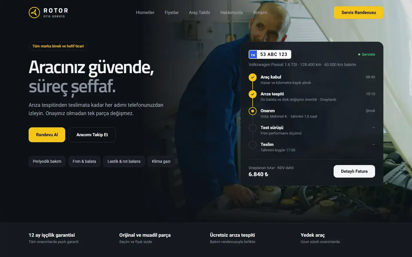 Rotor — Oto Servis web sitesi tasarımı