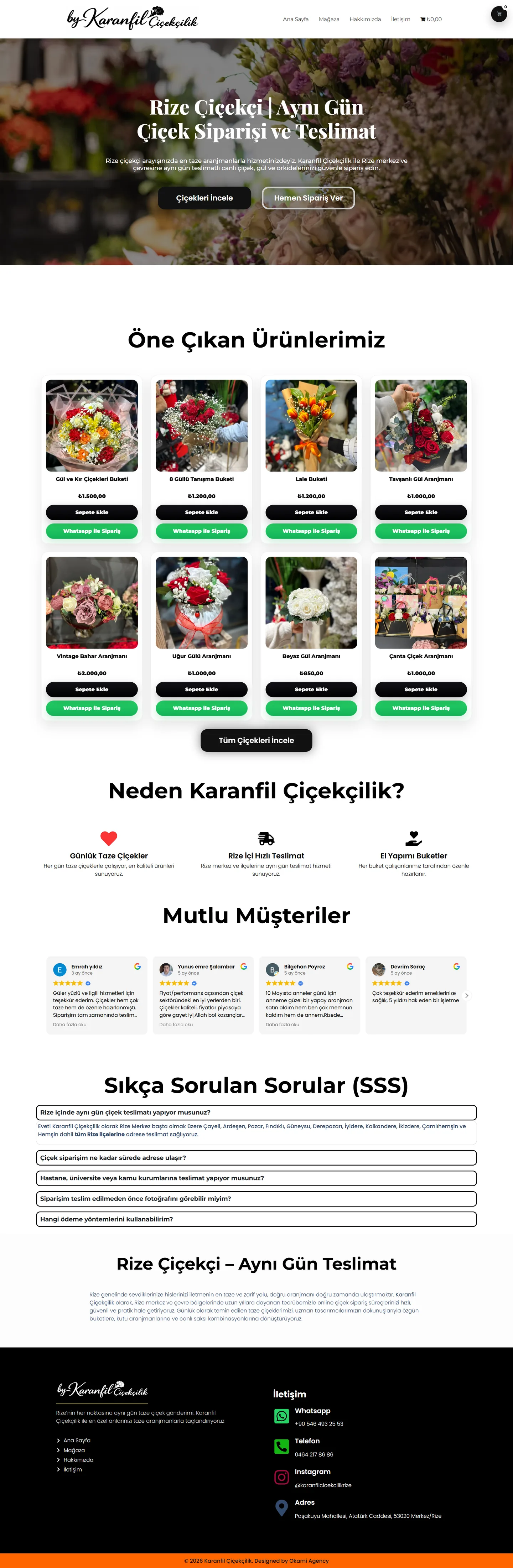 Karanfil Çiçekçilik web sitesinin masaüstü görünümü