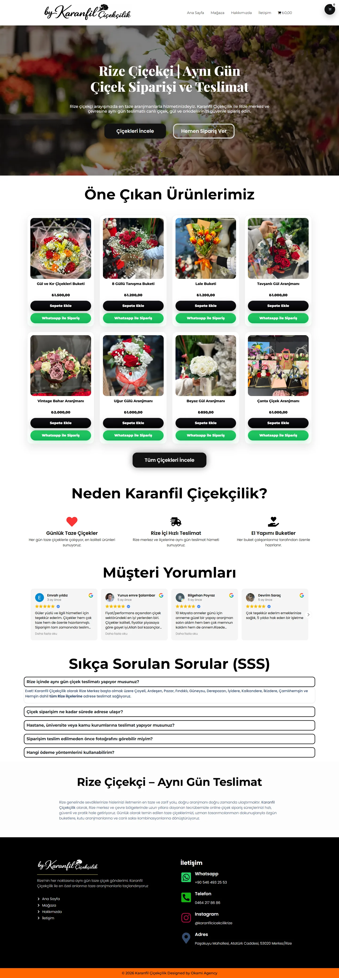 Karanfil Çiçekçilik web sitesinin masaüstü görünümü