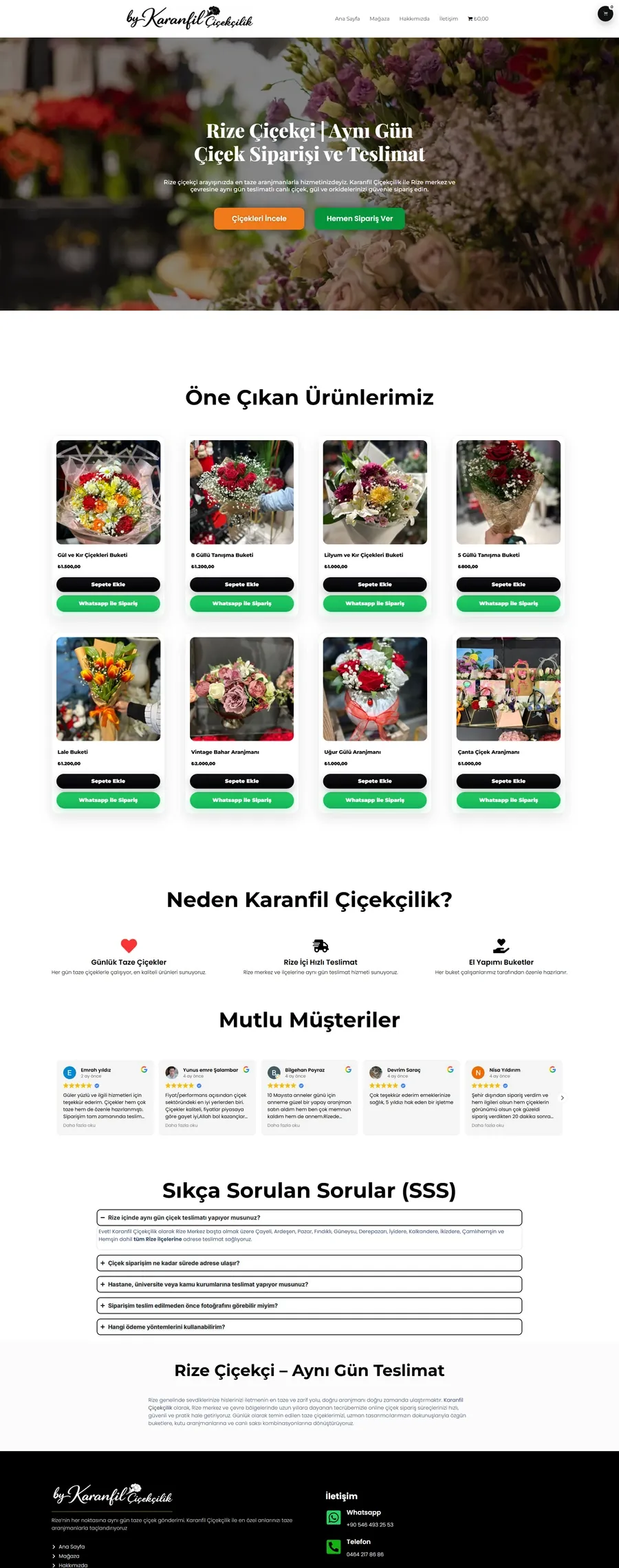 Karanfil Çiçekçilik web sitesinin masaüstü görünümü